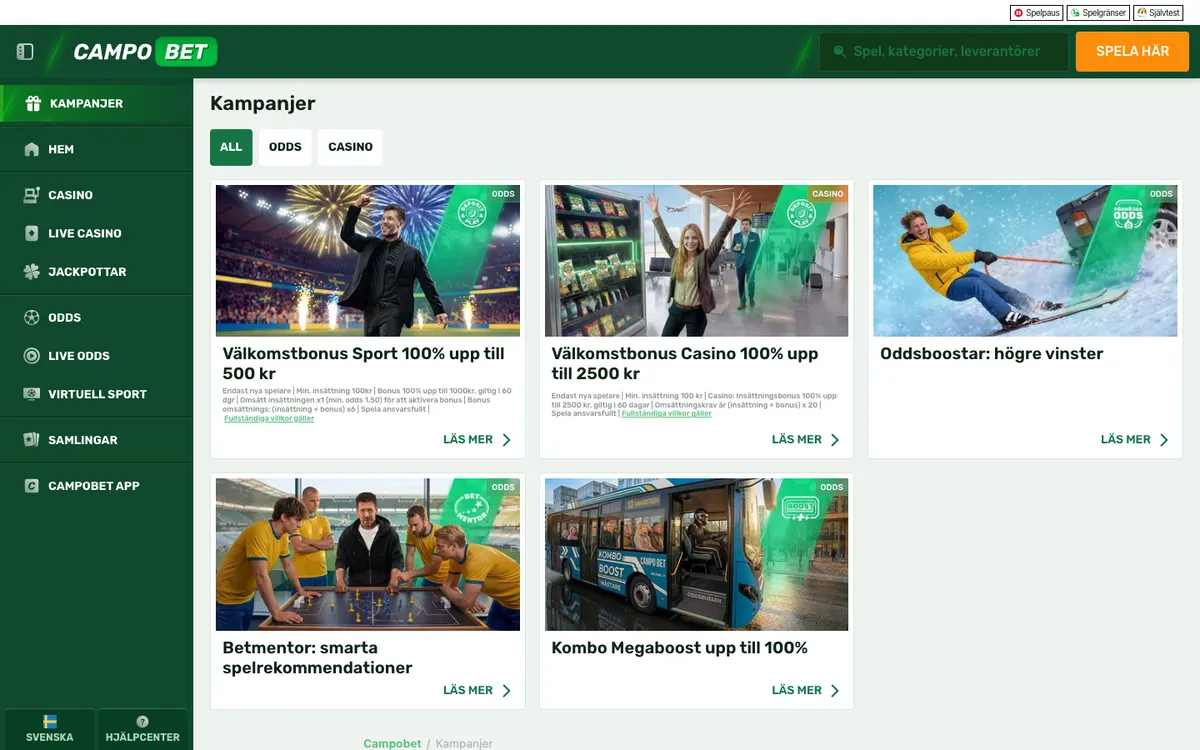 Campobet Casino — «Акции», снято из страны Швеция