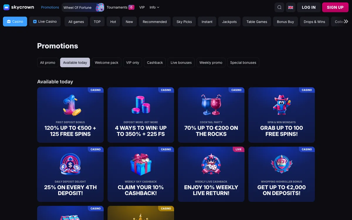Skycrown Casino — Promotions, captured from Brazil