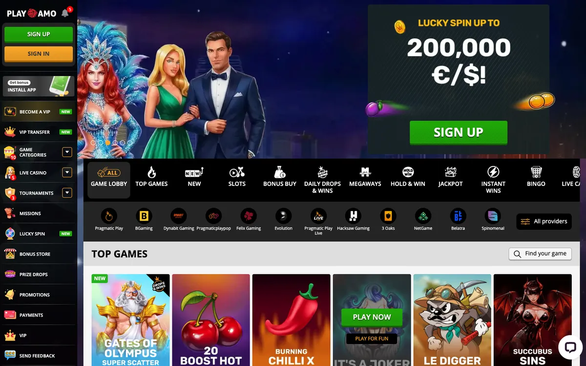 Playamo Casino — «Главная», снято из страны Бразилия