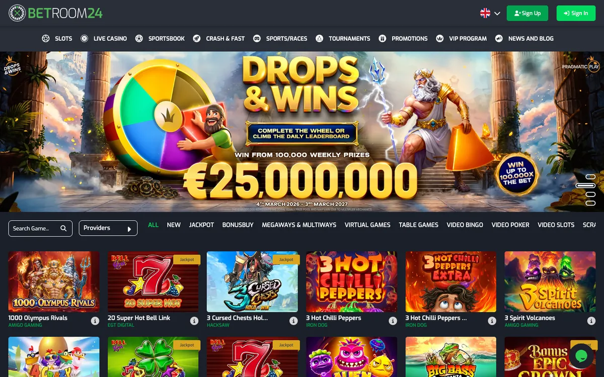 Betroom24 Casino — Home page, captured from Norway