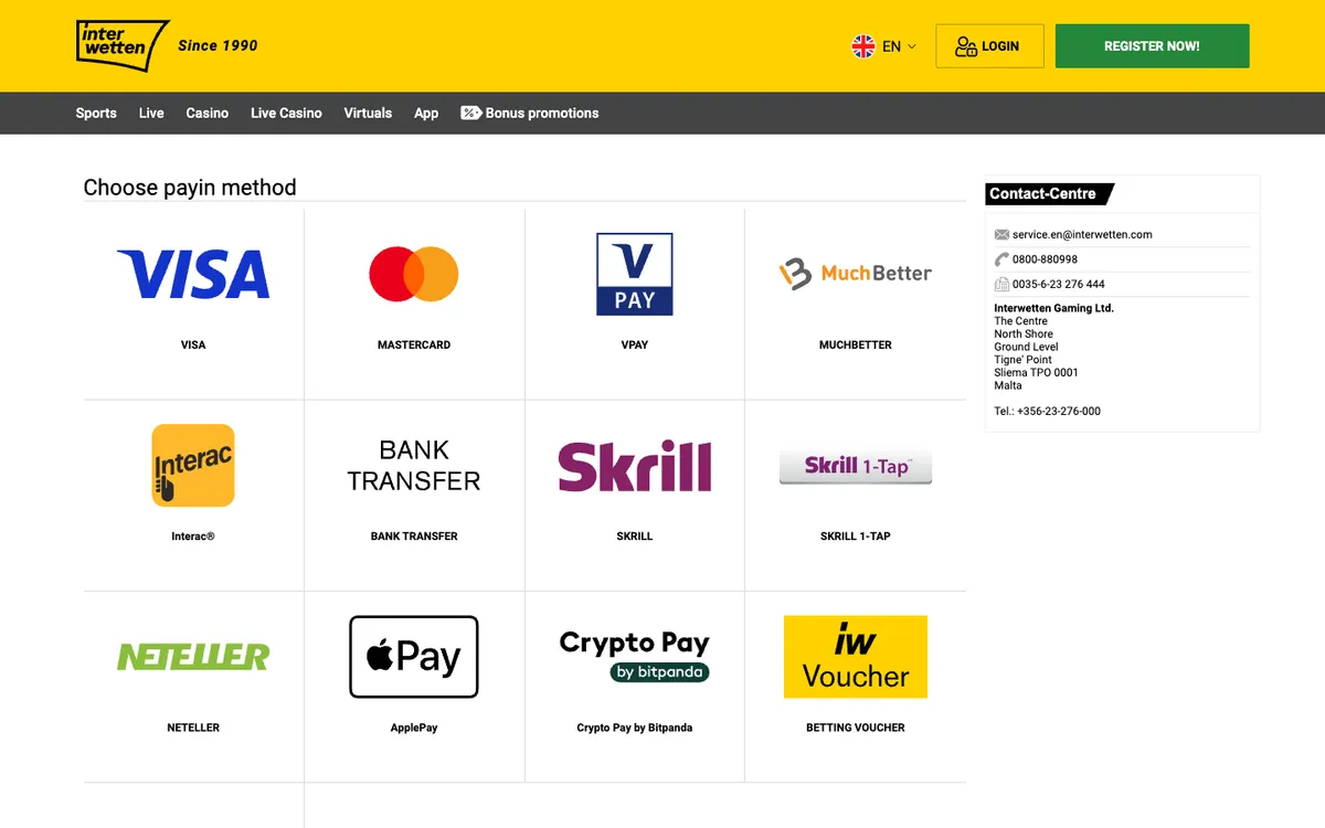 Interwetten Casino — Payments, captured from Croatia