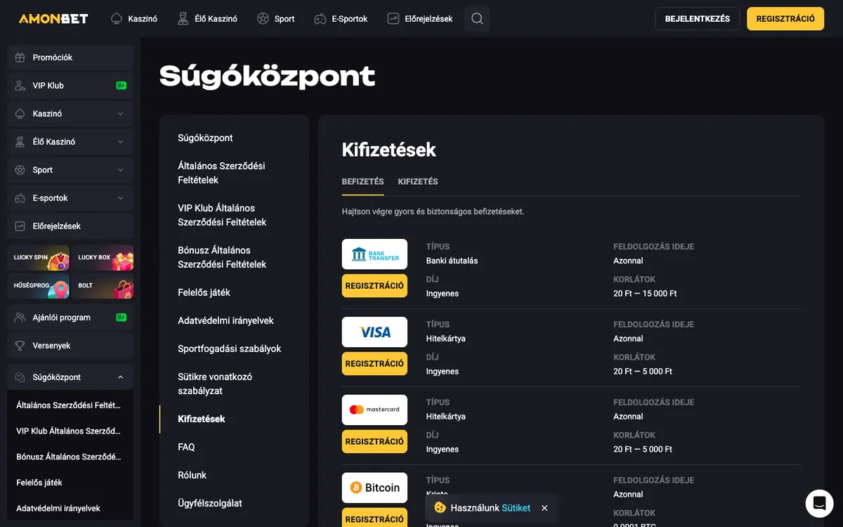 Amonbet Casino — Payments, captured from Hungary