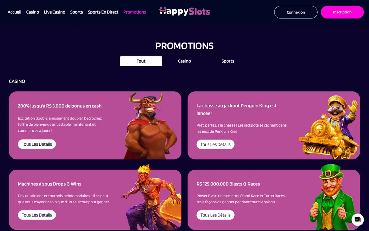 HappySlots Casino — «Акции», снято из страны Франция