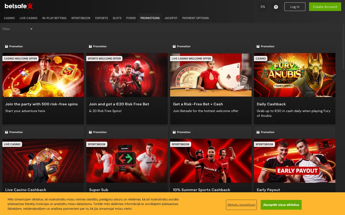 Betsafe Casino — Payments, captured from Latvia