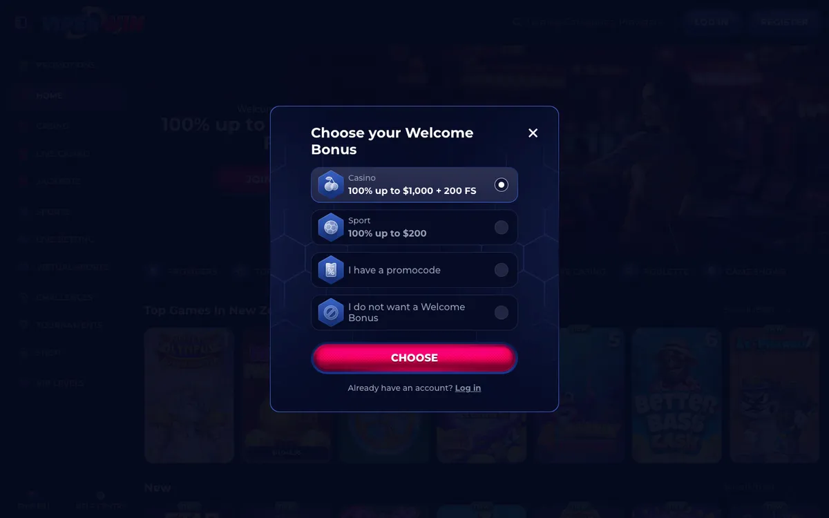 ViperWin Casino — Sign-up, captured from New Zealand