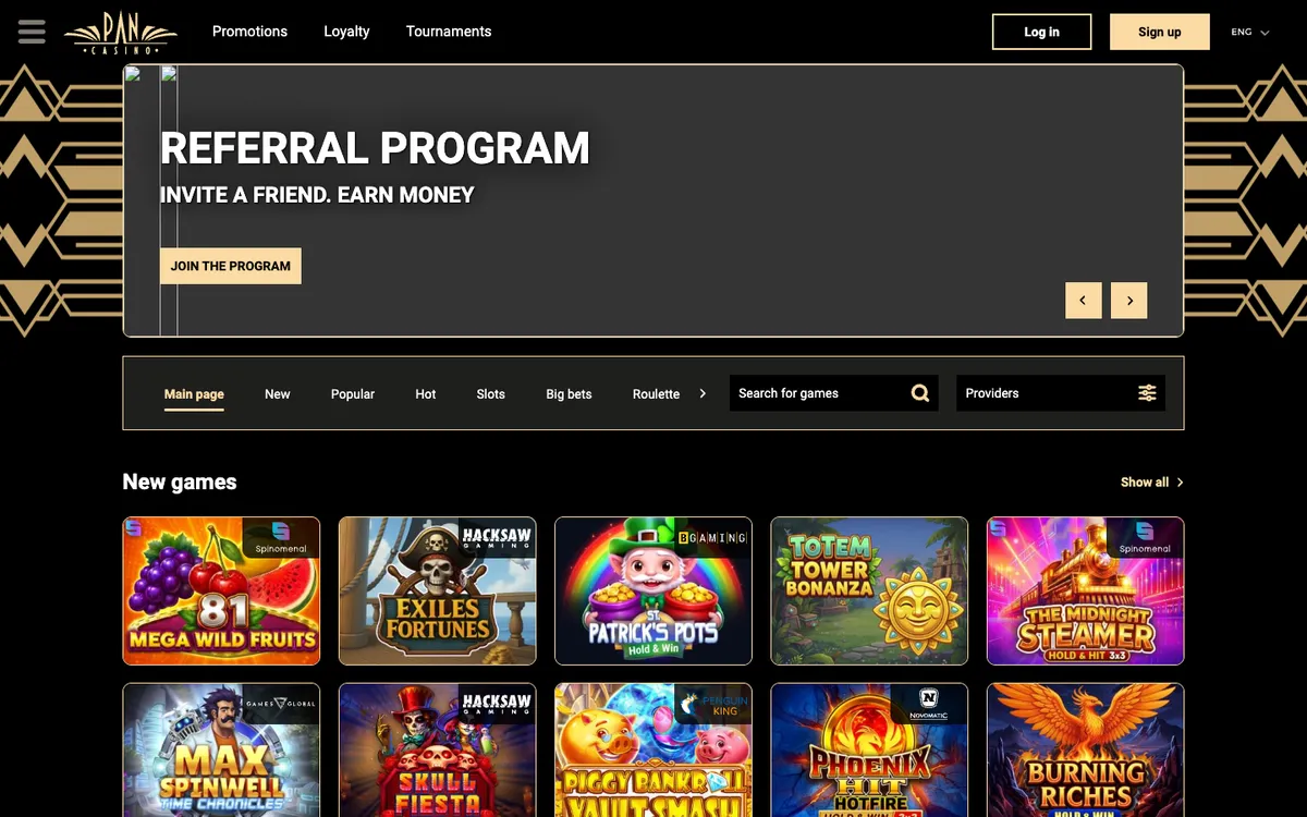 Pan-Casino — Home page, captured from Poland