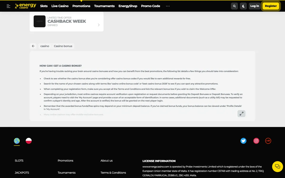 EnergyCasino — Promotions, captured from Canada
