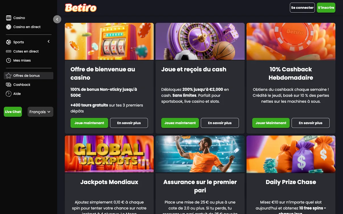 Betiro Casino — «Акции», снято из страны Франция