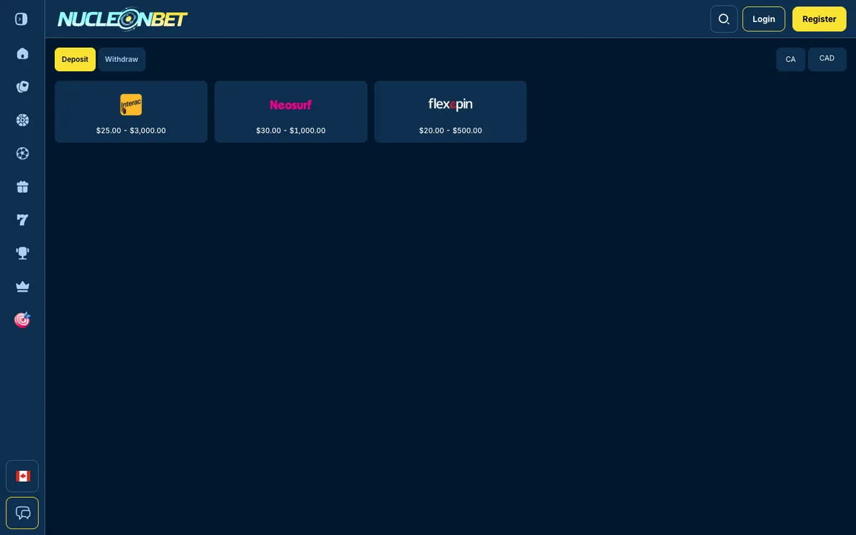 Nucleonbet Casino — Payments, captured from Canada