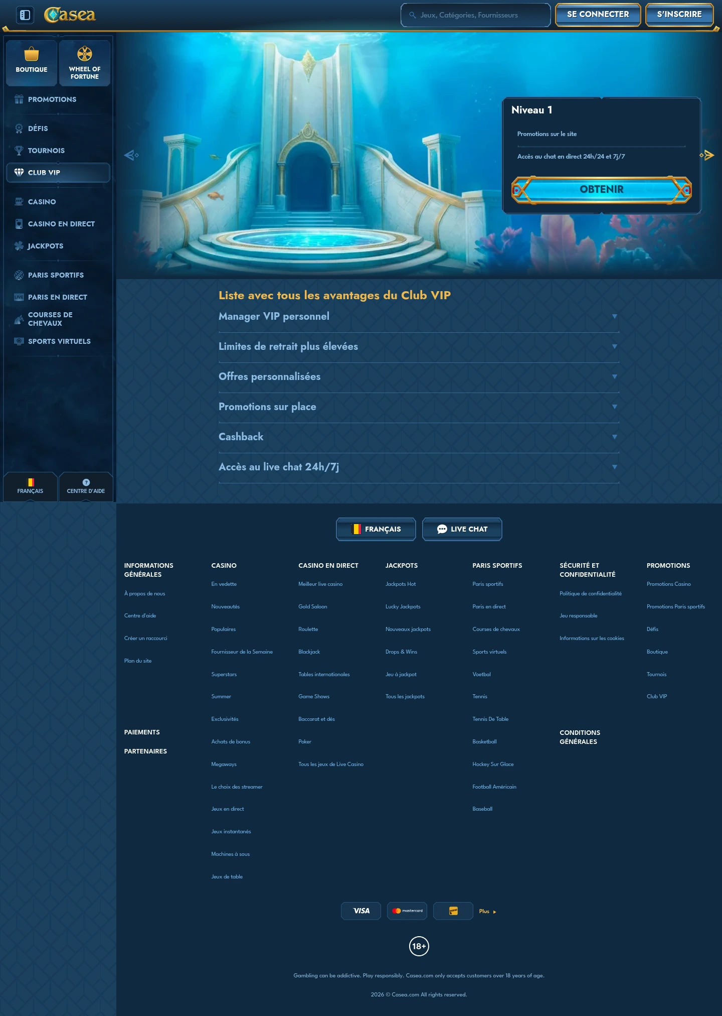 Casea Casino — Bonuses, captured from Belgium