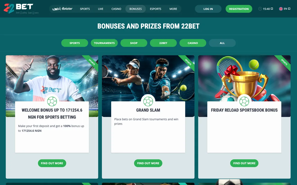 22bet Casino — Promotions, captured from Nigeria