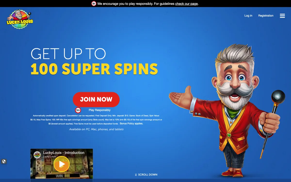 LuckyLouis Casino — Home page, captured from Canada
