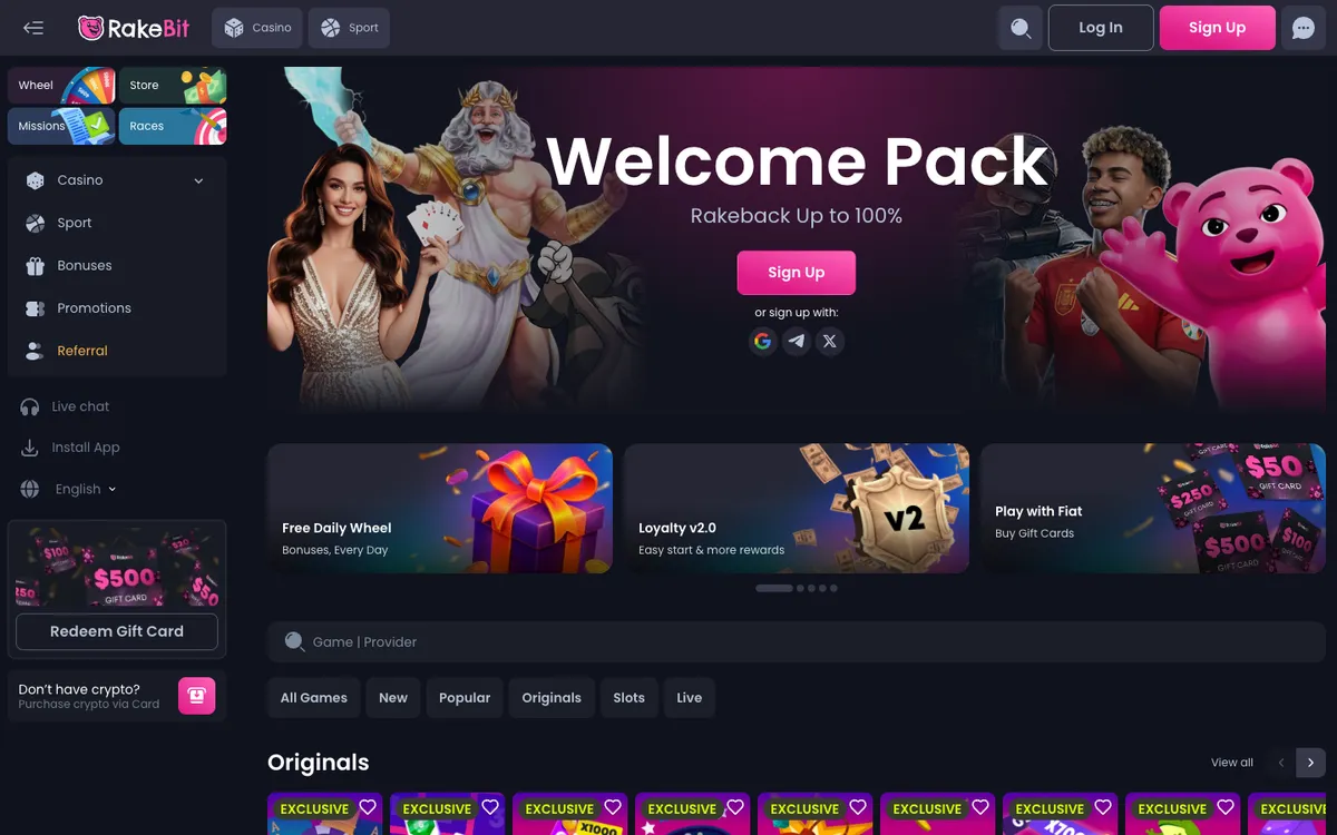 Rakebit Casino — Home page, captured from Japan