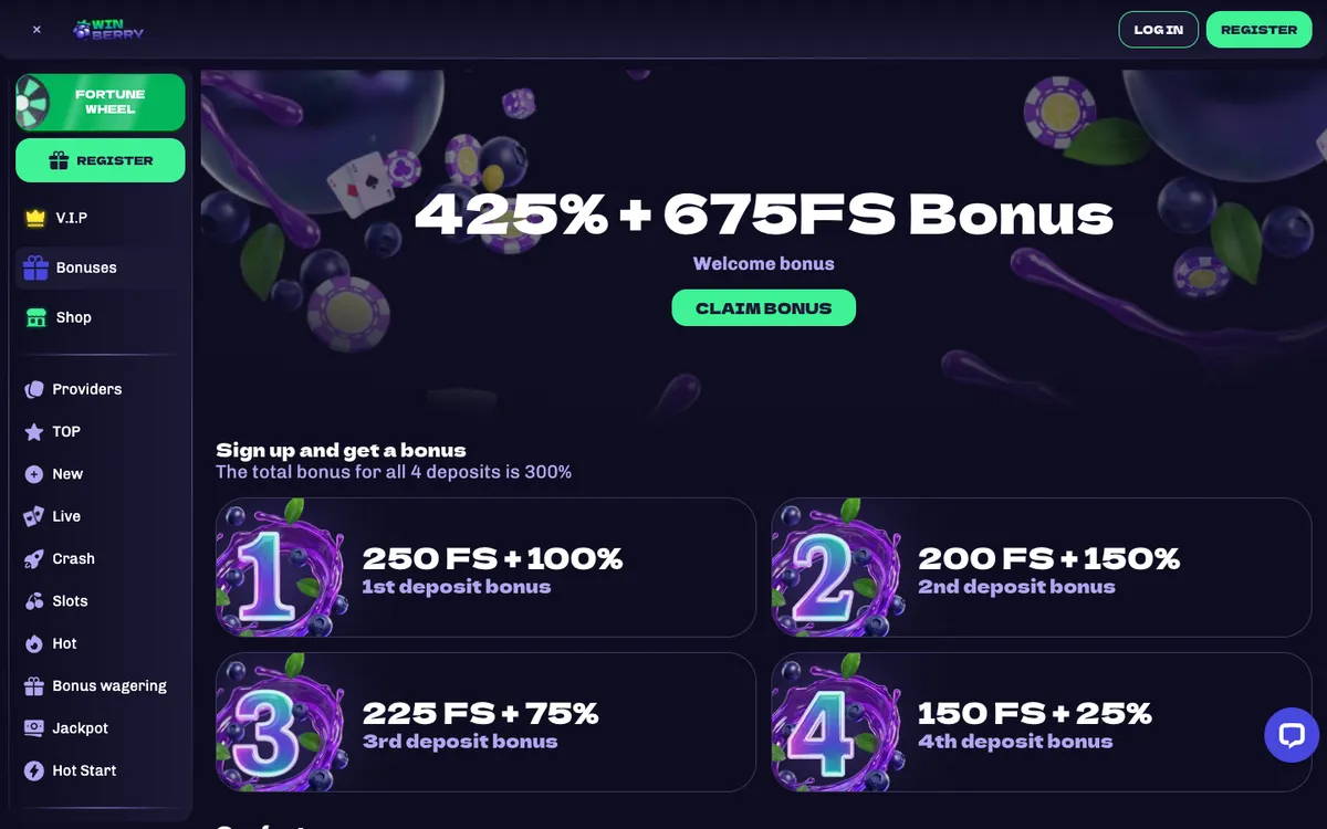 Winberry Casino — Promotions, captured from Austria