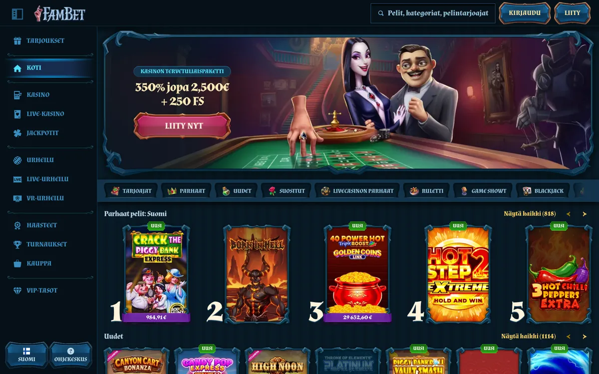 FamBet Casino — Home page, captured from Finland