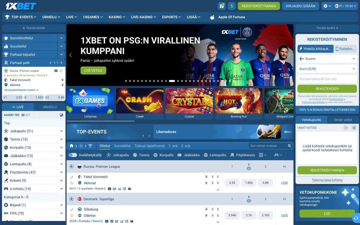 1xBet Casino — Home page, captured from Finland