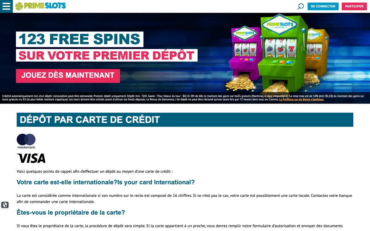 Prime Slots Casino — Payments, captured from Canada