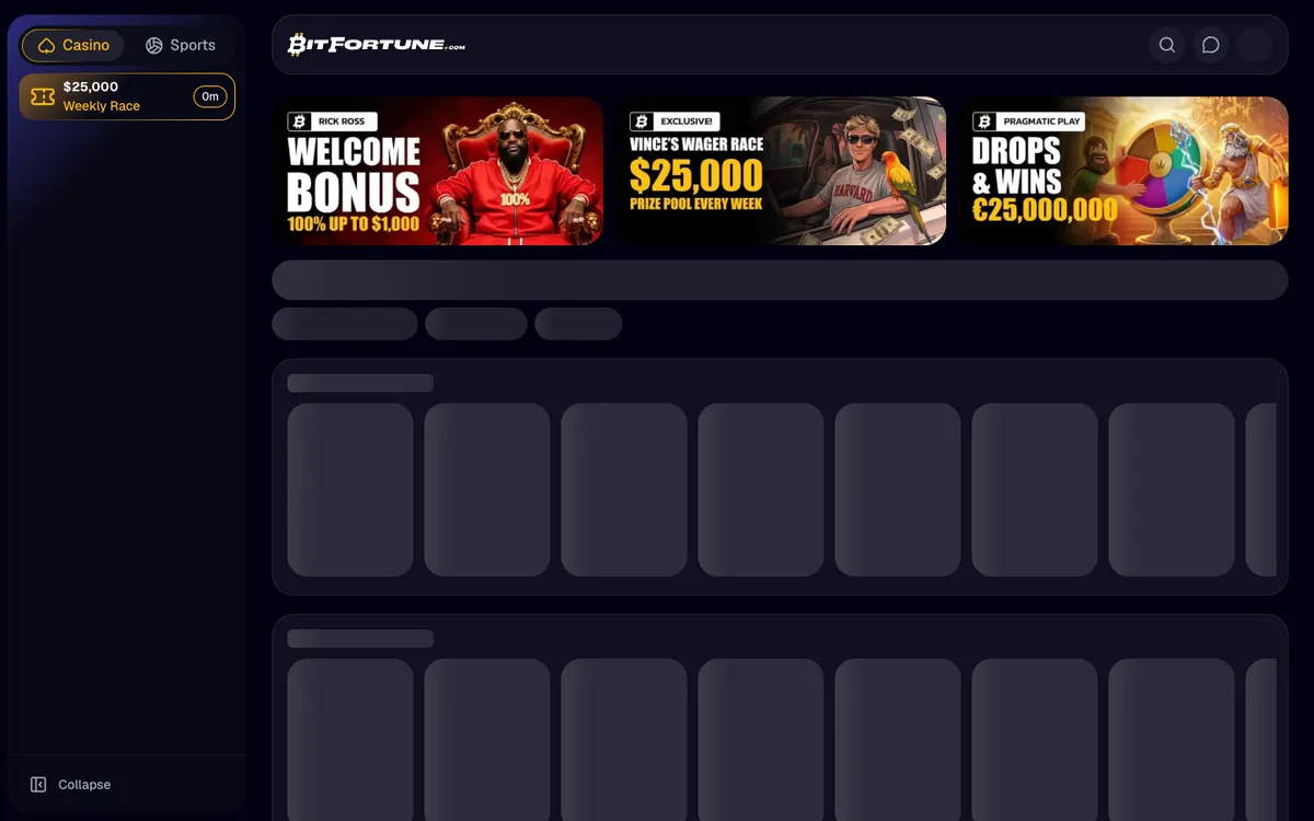 BitFortune Casino — Home page, captured from South Korea