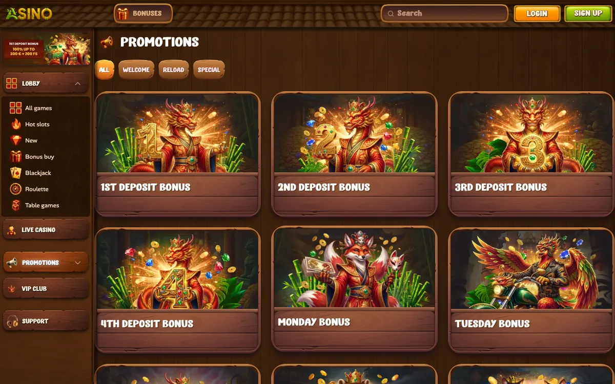Asino Casino — Promotions, captured from Austria
