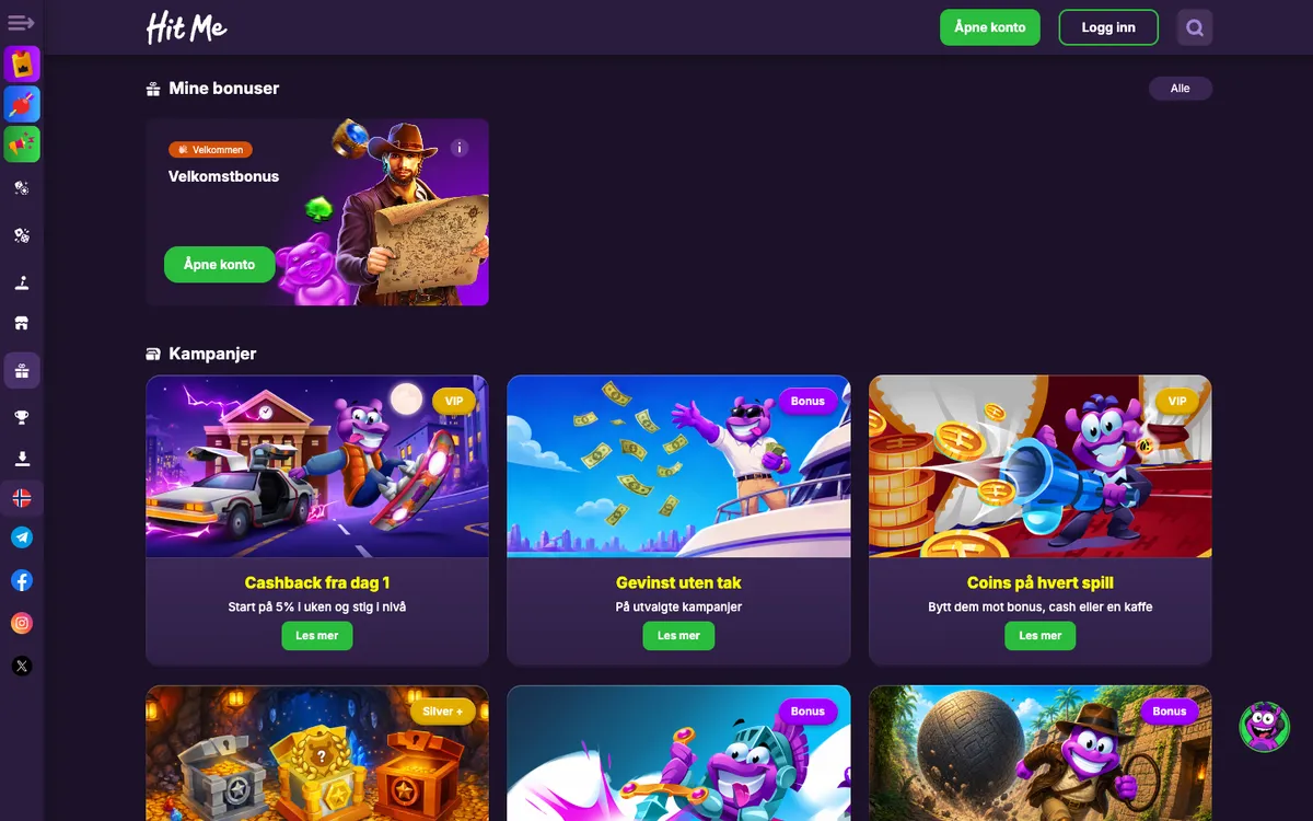 Hit Me Casino — Promotions, captured from Norway