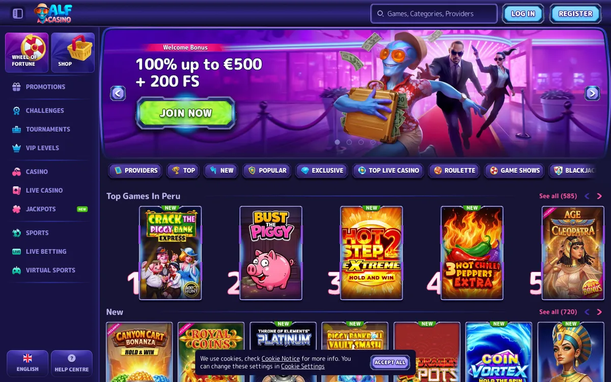 Alf Casino — Home page, captured from Peru