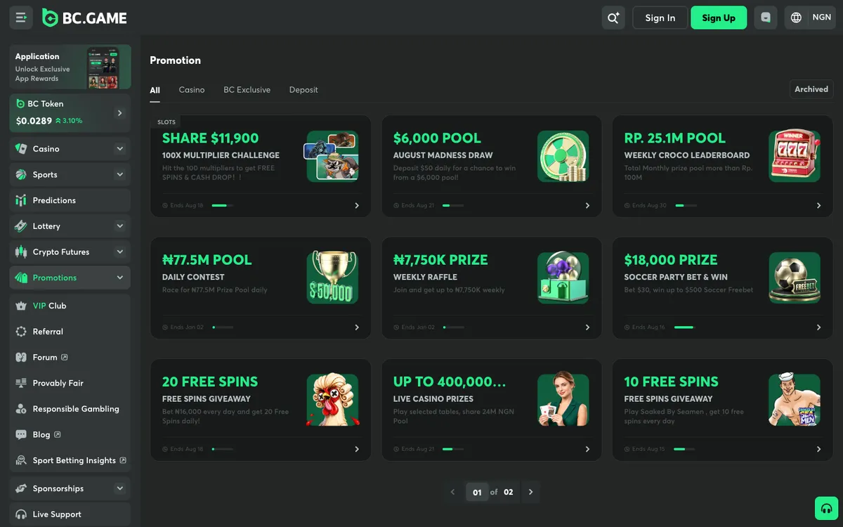 BC.Game Casino — Promotions, captured from Nigeria