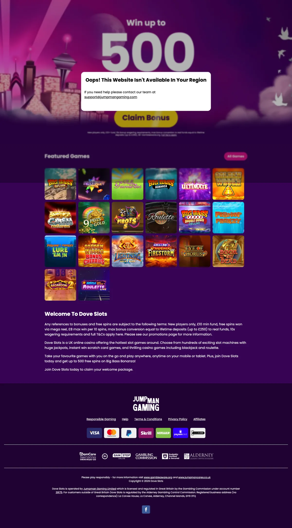 Dove Slots Casino — «Главная», снято из страны Австрия