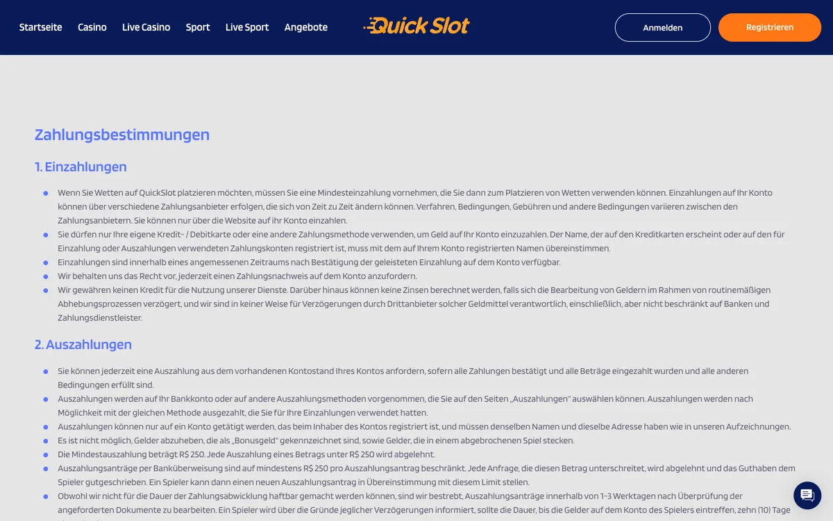QuickSlot Casino — Payments, captured from Austria