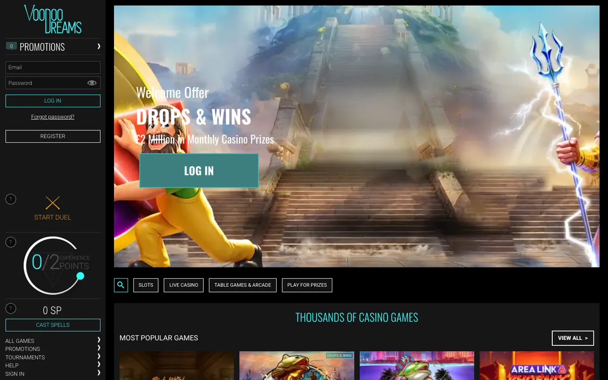 VoodooDreams Casino — Home page, captured from New Zealand