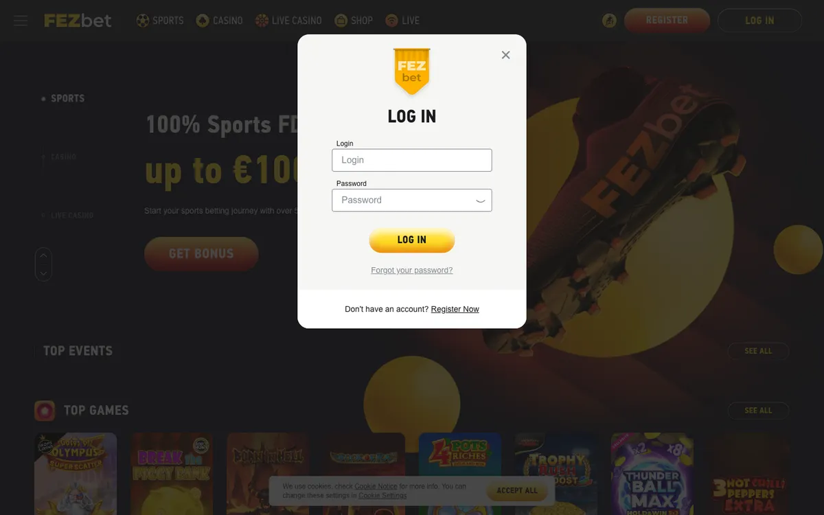 FEZbet Casino — «Регистрация», снято из страны Новая Зеландия