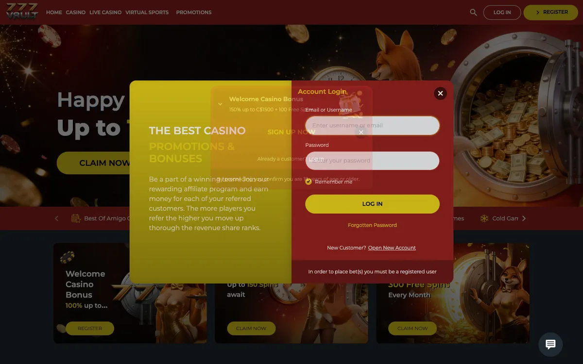 777Vault Casino — Sign-up, captured from Canada