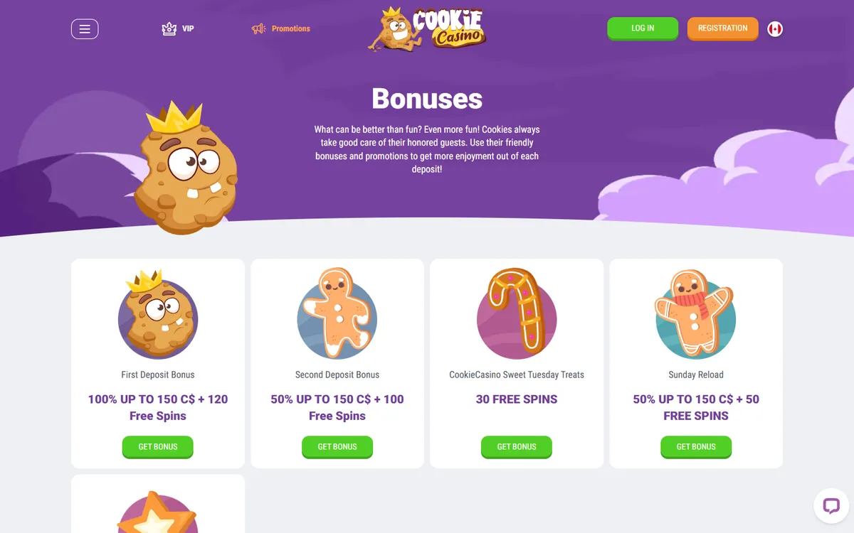 CookieCasino — Promotions, captured from Canada