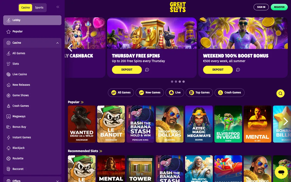 Great Slots Casino — «Главная», снято из страны Бельгия