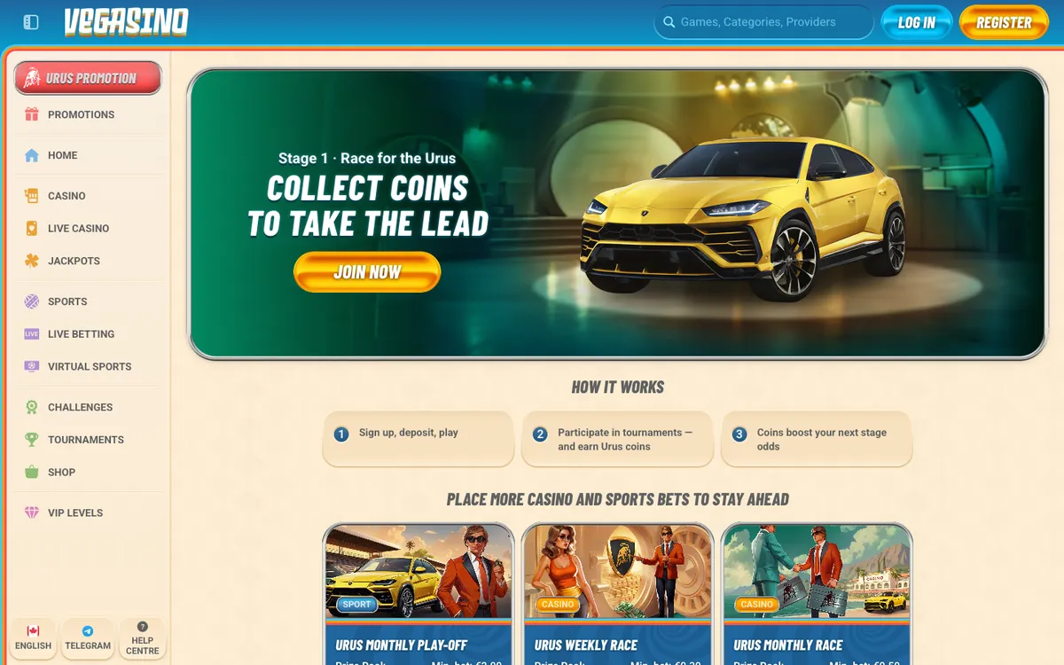 Vegasino Casino — Promotions, captured from Canada