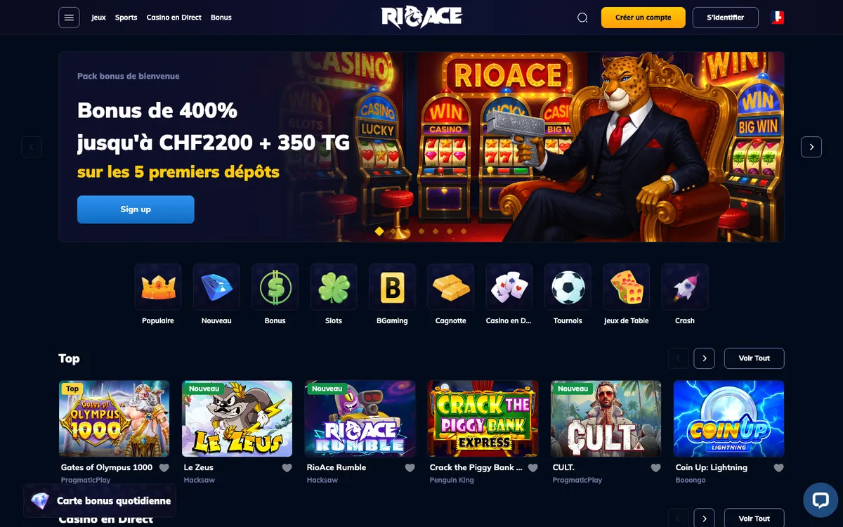 RioAce Casino — Home page, captured from France