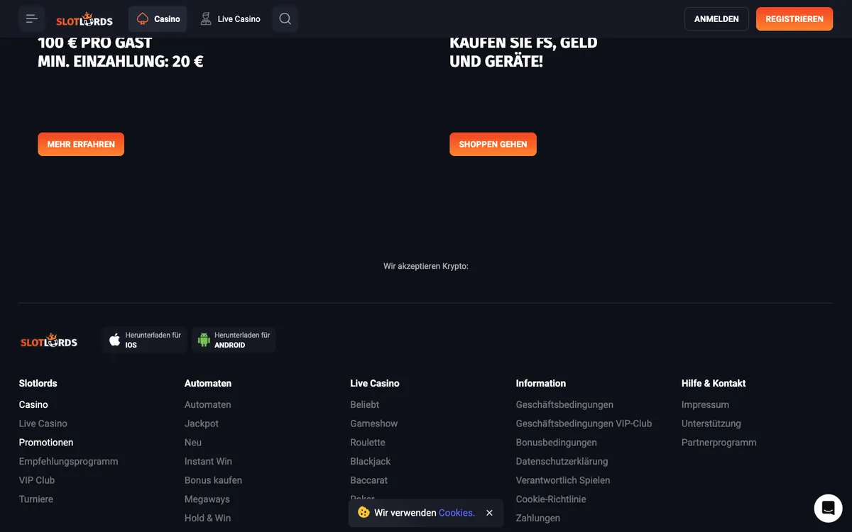 SlotLords Casino — Promotions, captured from Austria