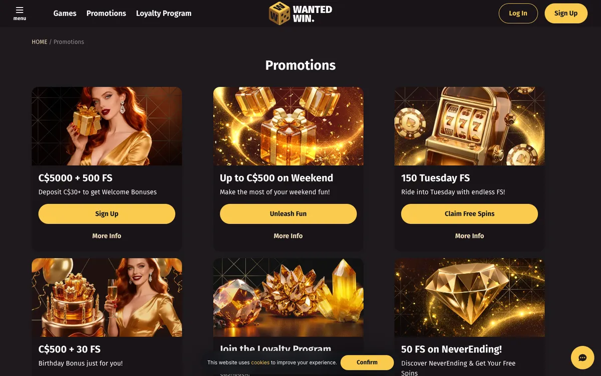 Wanted Win Casino — «Акции», снято из страны Канада