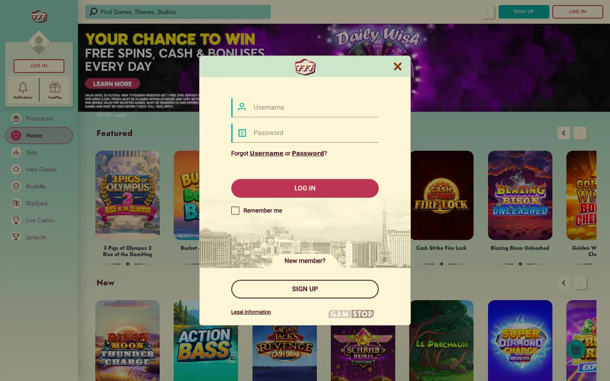 777 Casino — Sign-up, captured from United Kingdom