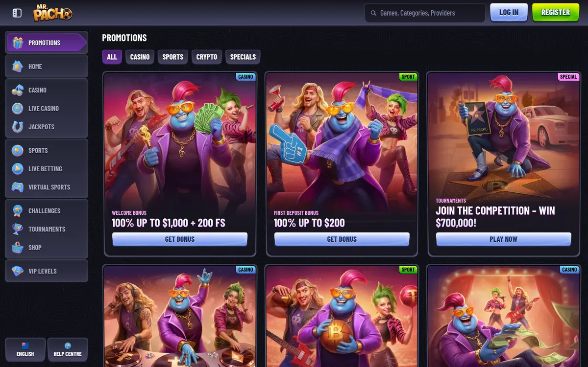 MrPacho Casino — Promotions, captured from New Zealand