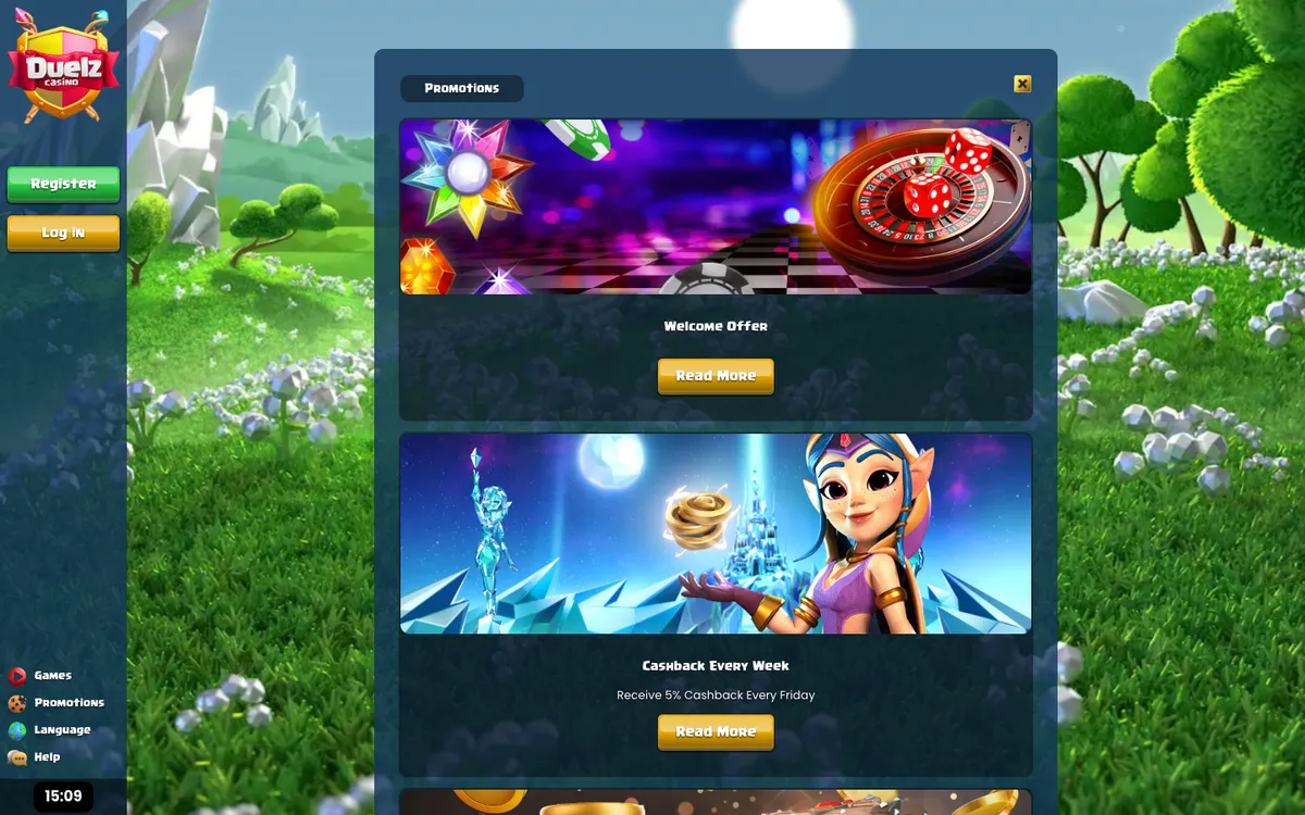 Duelz Casino — «Акции», снято из страны Великобритания
