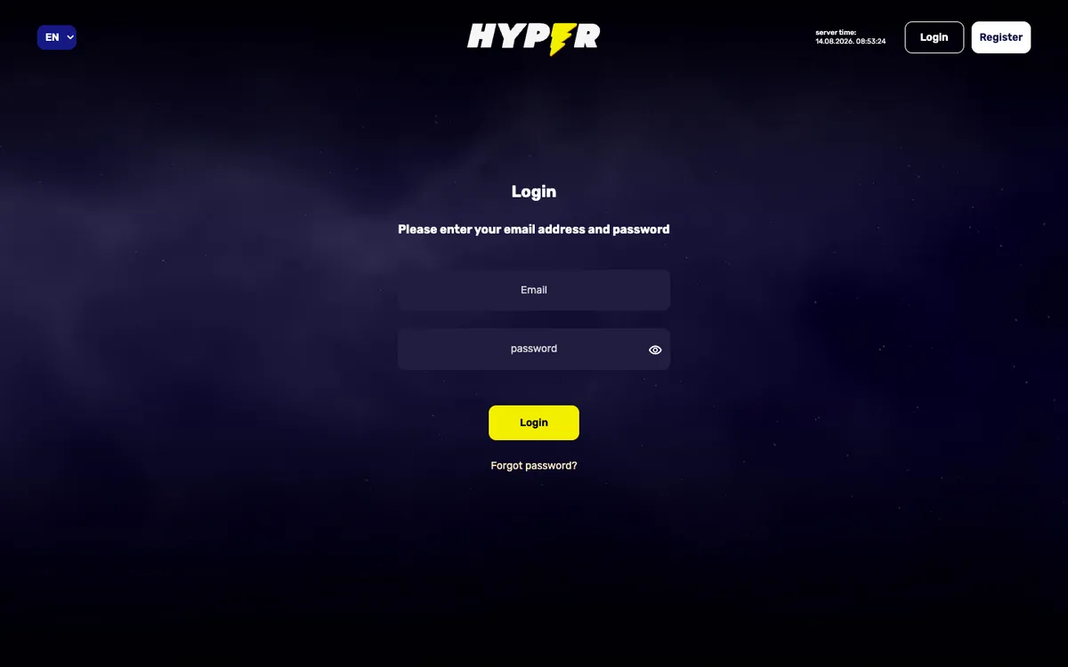 Hyper Casino — «Регистрация», снято из страны Канада