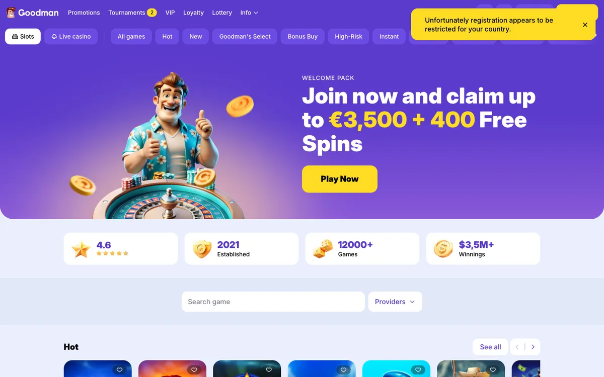 Goodman Casino — Sign-up, captured from Brazil