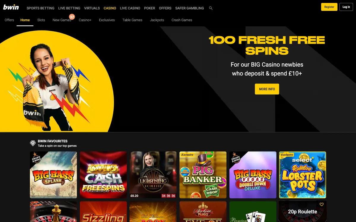 bwin Casino — Home page, captured from United Kingdom