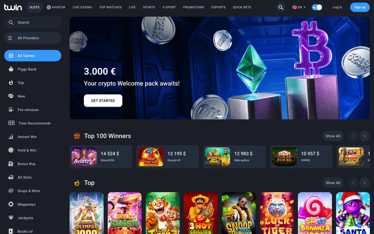 Twin Casino — Home page, captured from Brazil