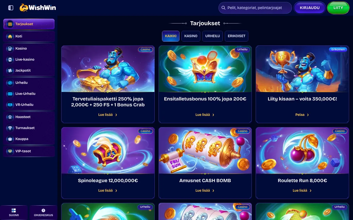 WishWin Casino — Promotions, captured from Finland