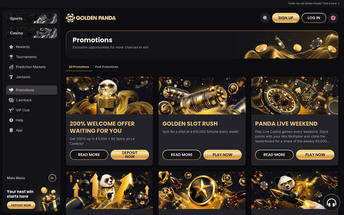 Golden Panda Casino — Promotions, captured from United Arab Emirates