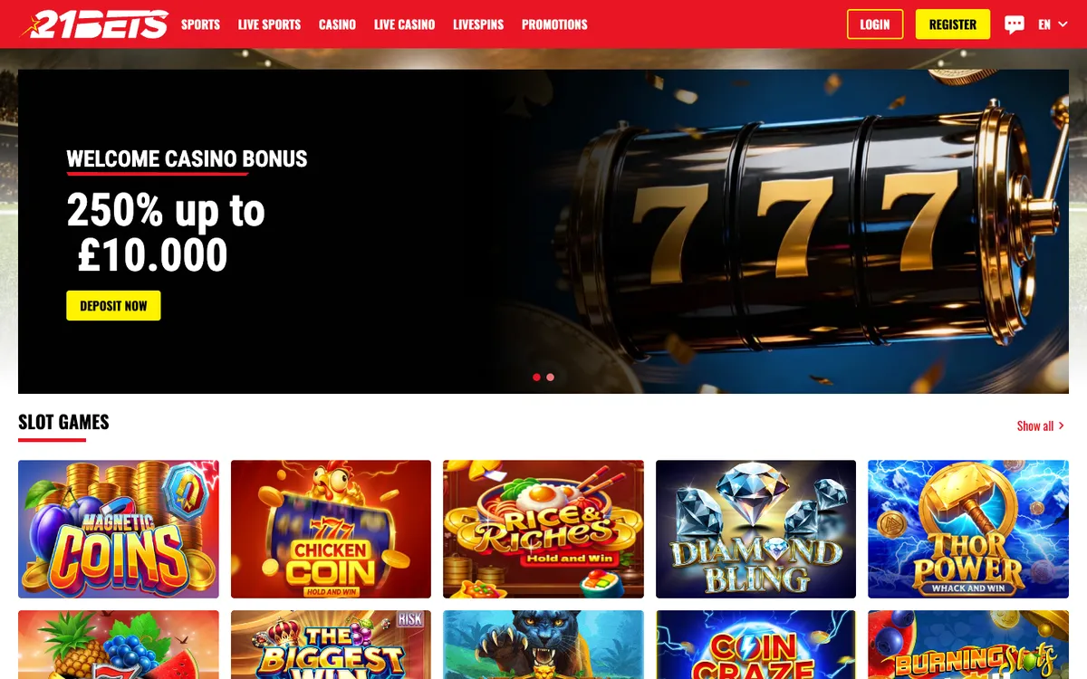 21bets.io Casino — Home page, captured from United Kingdom