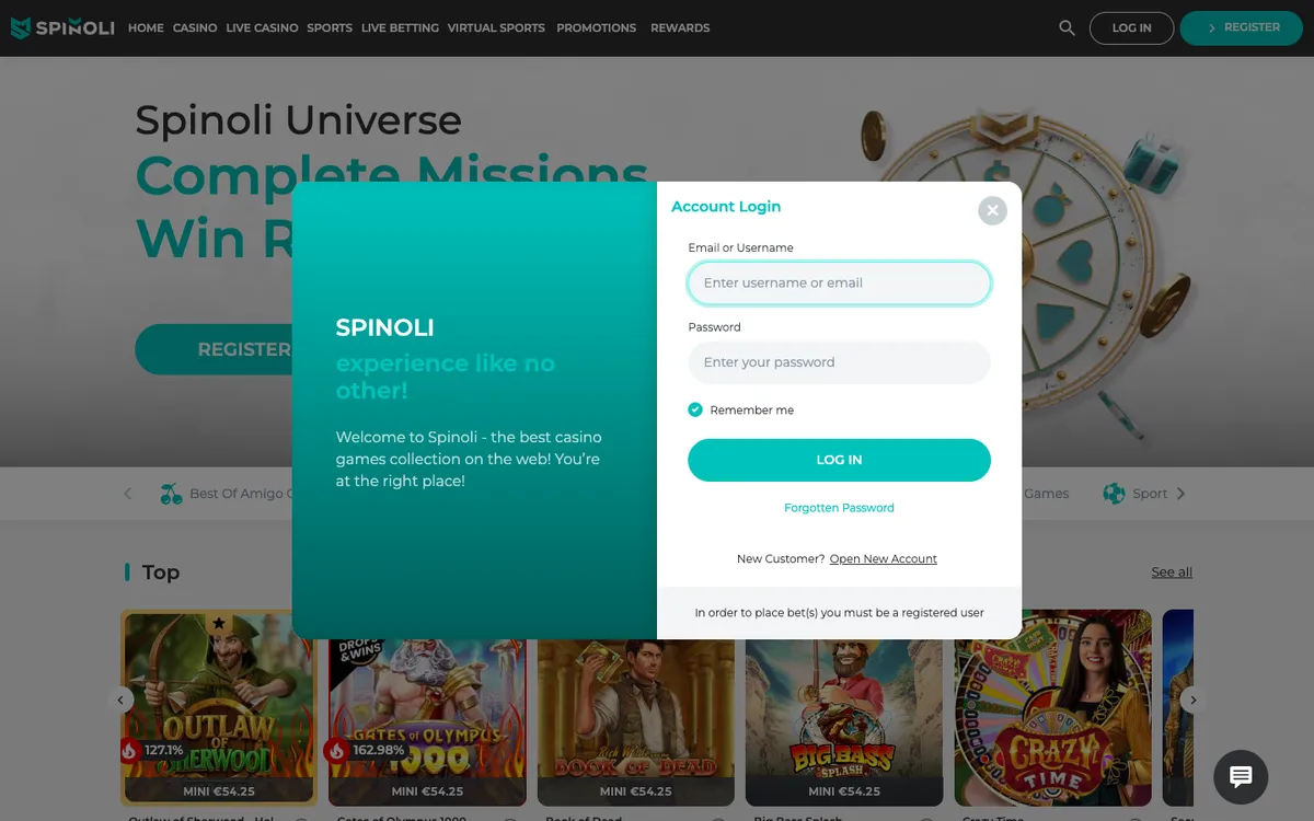 Spinoli Casino — Sign-up, captured from Brazil