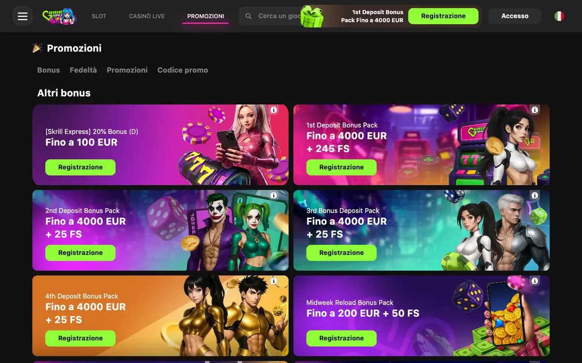 Game Spot Casino — Promotions, captured from Italy