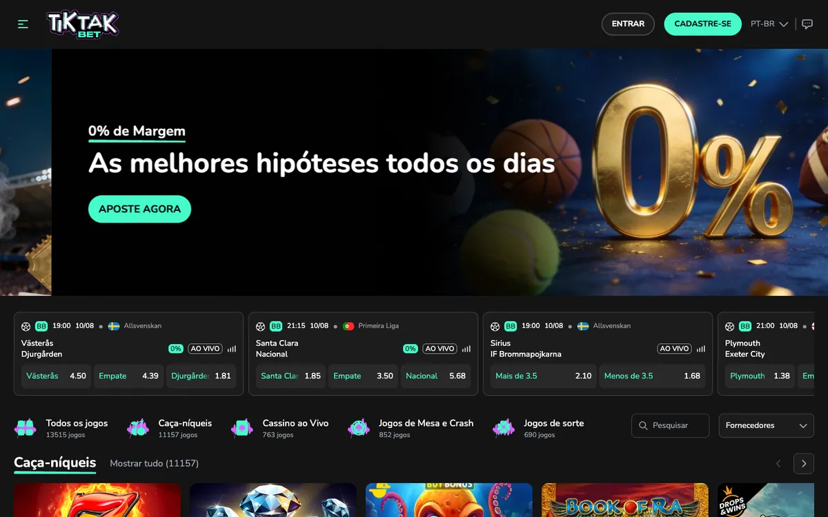 TikTak Bet Casino — Home page, captured from Brazil